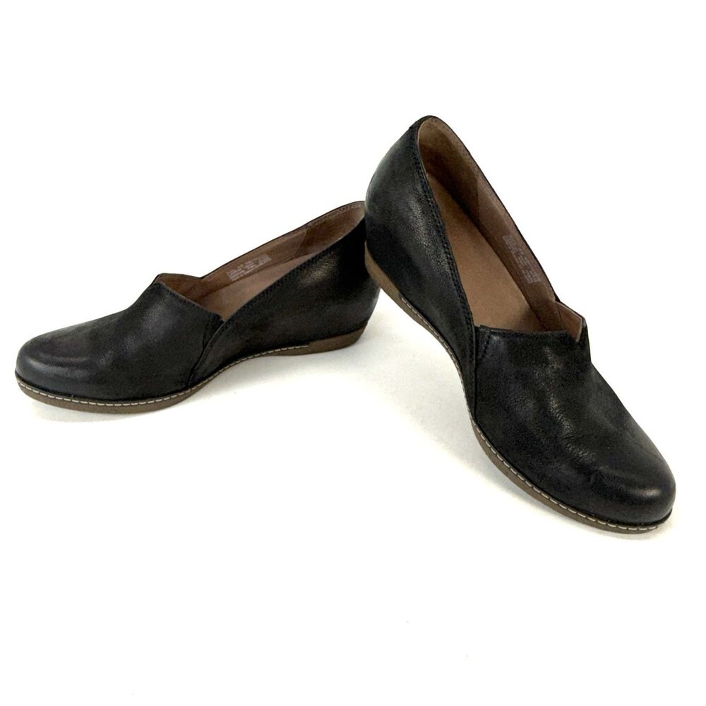 Dansko US 7.5 EU 38 Liliana Wedge Loafer Slip-On Black Leather Shoes 6901101200